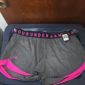 Under Armour Women's Gray Athletic Shorts with Pink Trim
